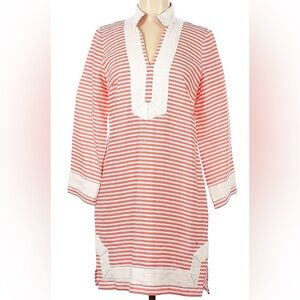 NWT Sail to Sable Size Medium Linen Grapefruit white Stripe Dress